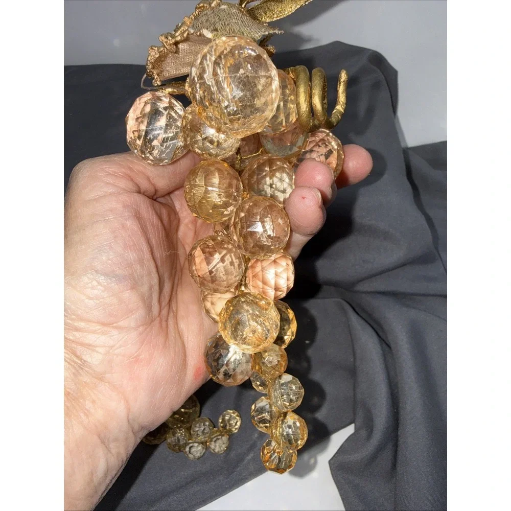 VTG Lucite Acrylic Faceted Grape Cluster Champagne With Gold Leaf Lot of 2